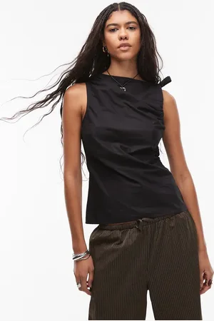 Topshop Poplin ruch shoulder sleeveless top in