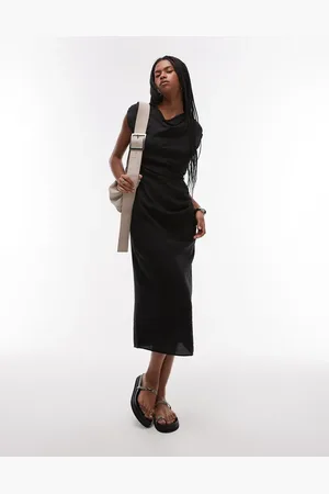 MANGO Cap sleeve midi dress with ruched side in