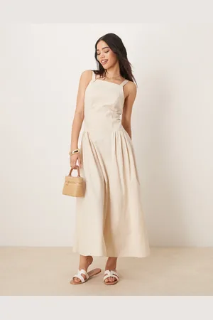 ASOS Square neck dropped waist midi dress in oatmeal