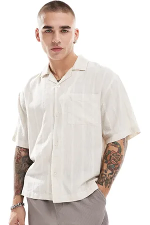 Cotton On Cotton On textured weave shirt in natural dobby stripe
