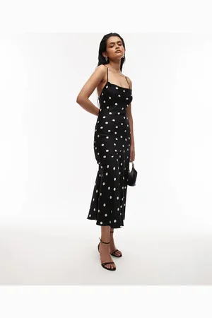 & OTHER STORIES & maxi cami slip dress with low back in mono polka spot print