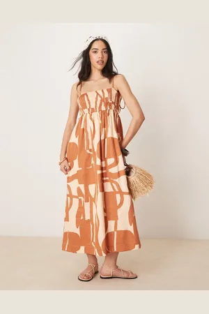 ASOS Shirred bust cotton sateen maxi dress in abstract print