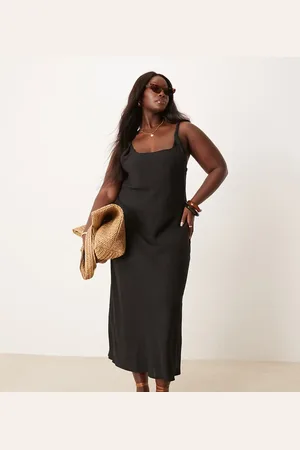 ASOS ASOS DESIGN Curve linen look twist strap bias maxi dress in