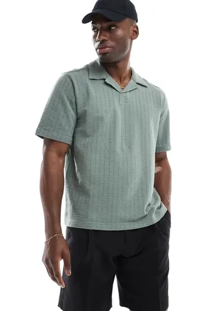 Only & Sons Split neck seersucker polo in sage green