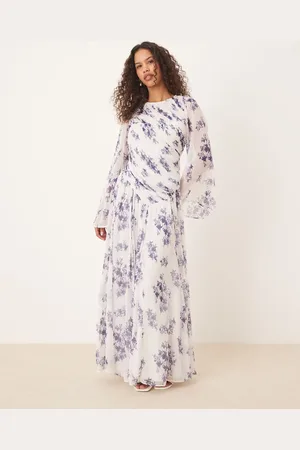 ASOS Asymmetric dropped waist maxi with open back in purple floral print