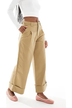 ASOS Brushed wide leg turn up ankle grazer in stone