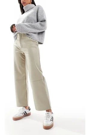 ASOS Faux leather cropped trousers in stone
