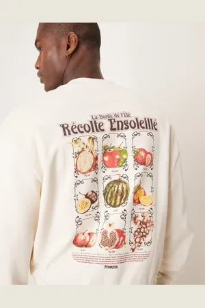 ASOS Boxy oversized sweatshirt with chest and back print in tofu