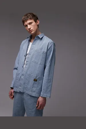Caterpillar WWR denim chore jacket in hickory stripe