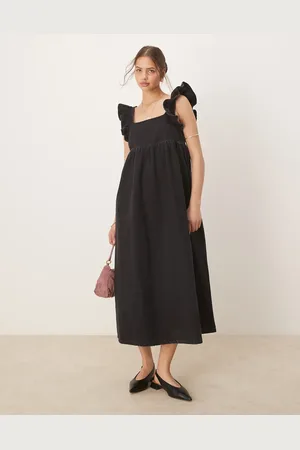 ASOS Denim smock maxi dress with bow back in