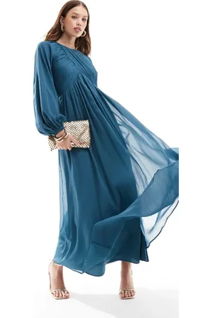 ASOS Wrap bodice balloon sleeve maxi dress in teal