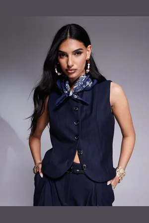 River Island High neck waistcoat co-ord in pinstripe