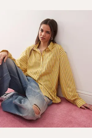 COLLUSION Oversized linen blend shirt in yellow stripe