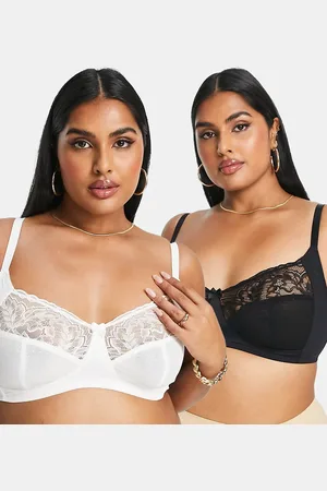 Simply Be 2 pack mesh and lace non wired bras in black and white