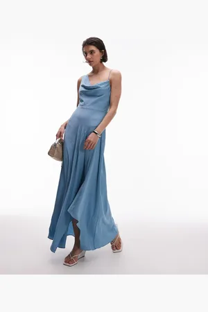 MANGO One shoulder satin midi dress in light