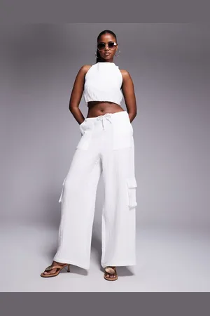 Aria Cove Linen blend drawstring tie waist beach trousers co-ord in