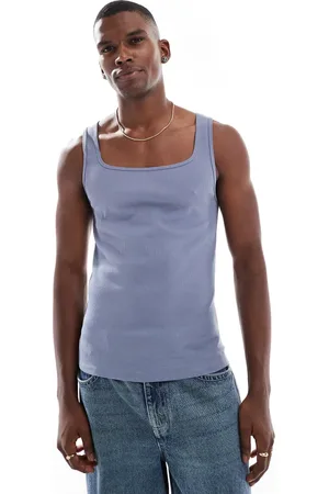 ASOS Muscle fit rib vest in charcoal