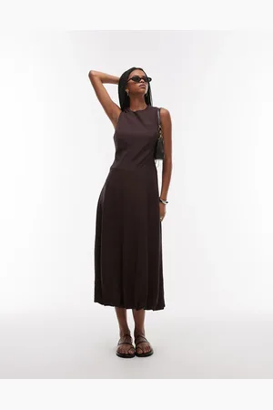 MANGO Midi dress with soft bubble hem in chocolate