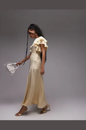 & OTHER STORIES & maxi dress with ruffle sleeves and open back in light butter
