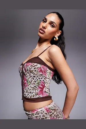 Princess Polly Mesh contrast hook and eye corset top co-ord in animal flower print