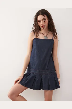 COLLUSION Pleated denim mini dress in rinse