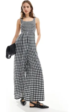 ASOS Scoop neck wide leg jumpsuit in mono gingham