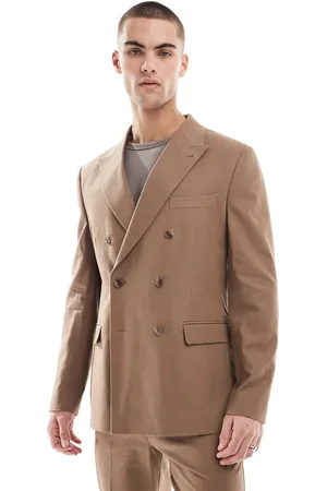 ASOS Linen blend double breasted regular suit jacket in