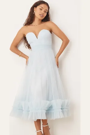 Lace & Beads Corset tulle ruffle hem midaxi dress in sky