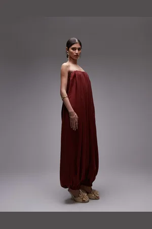 ASOS Modal bandeau bubble hem jumpsuit in brick