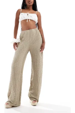 ONLY Textured wide leg trousers in beige