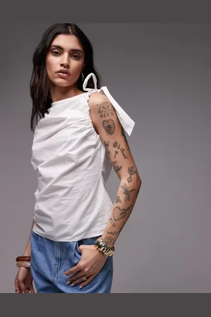 Topshop Poplin ruch shoulder sleeveless top in ivory