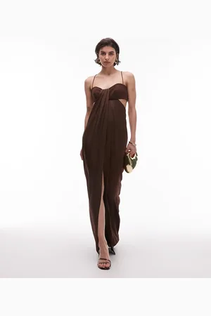 MANGO Capsule satin cut out midi dress in chocolate