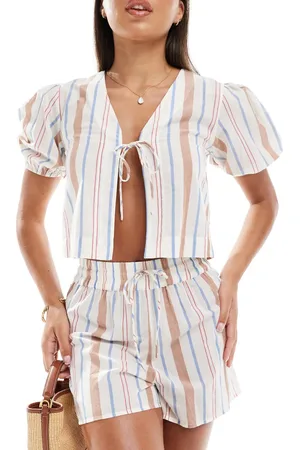 ASOS Carrie cotton co-ord tie front beach top in stripe