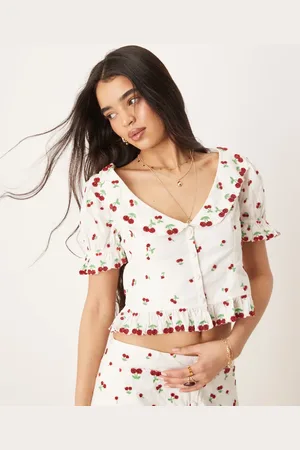 For Love & Lemons Beaded Cherries top in white and red co-ord