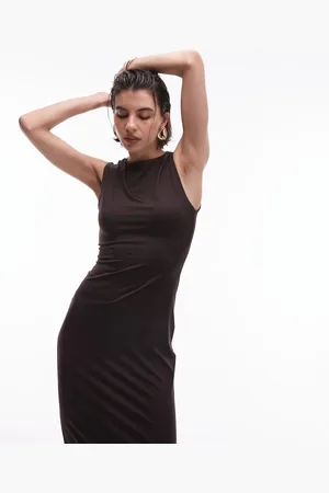 MANGO Sculpt midi dress in chocolate