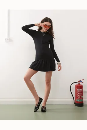 COLLUSION Dropped waist henley rib mini dress in
