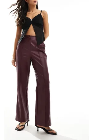 New Look Wide leg PU trouser in dark burgundy