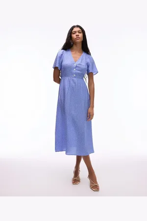 & OTHER STORIES & flutter sleeve midaxi dress in blue and white spot print