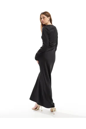 ASOS Satin long sleeve pleated front maxi dress in