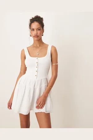 ASOS Scoop button ribbed bodice with poplin skirt mini in