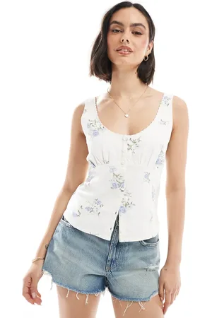 Hollister Low neckline linen button through vest in floral