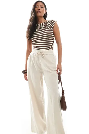 ONLY Wide leg linen look trousers in beige