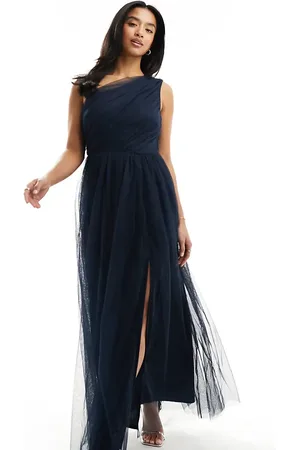 ANAYA Bridesmaid tulle one shoulder maxi dress in