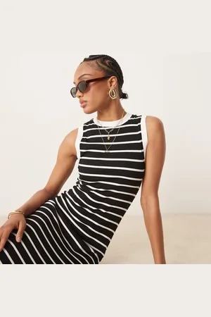 ASOS ASOS DESIGN 90s Tall ribbed built up midi tank dress in mono stripe