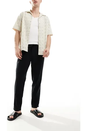 JACK & JONES Slim tapered drawstring linen trouser in