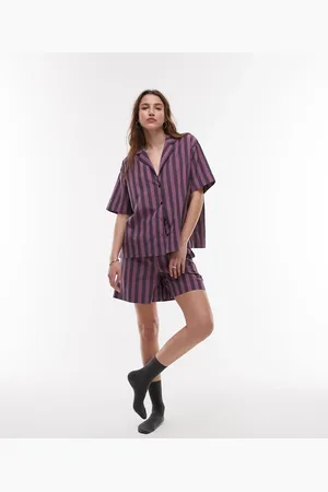 MANGO Cotton pyjama short co-ord in tonal stripe