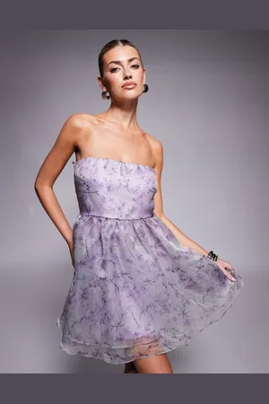 Lace & Beads Organza babydoll micro mini dress in lavender lilac