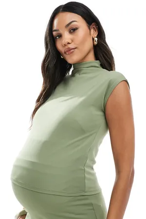 Mama;licious Mamalicious jersey cap sleeve slash neck top co-ord in lichen
