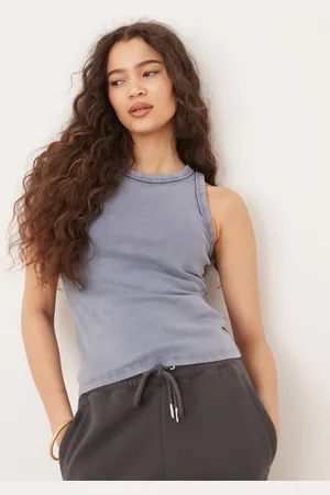 Abercrombie & Fitch Vintage rib crew neck tank top in washed blue
