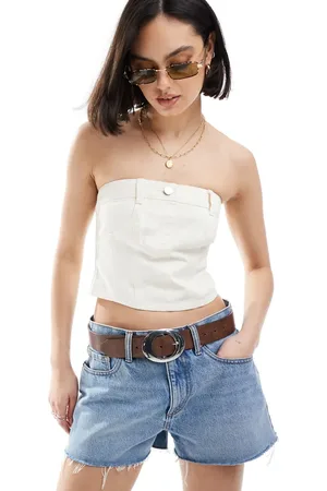 Miss Selfridge Denim corset top in ecru